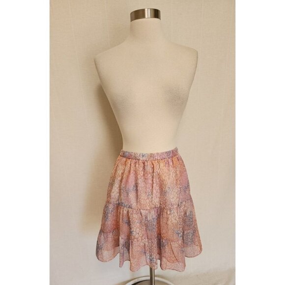 Evereve BB Dakota Tiered Mini Skirt Pink Leopard Print Size Medium - Picture 2 of 7